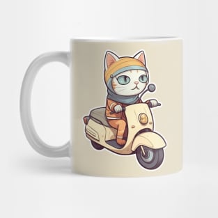 Kawaii cat riding scooter Mug